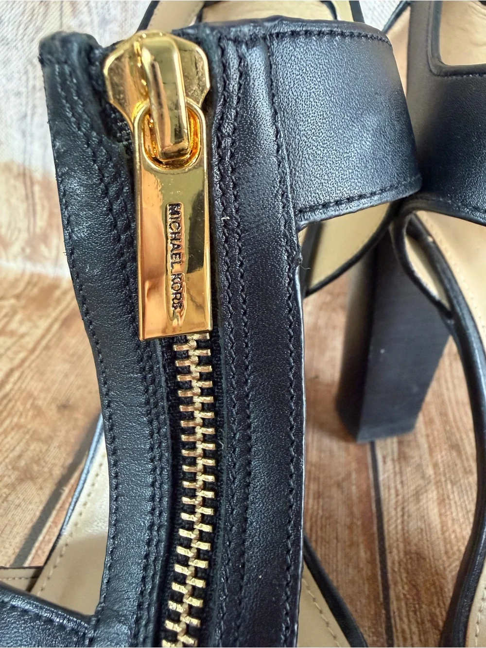 Michael Kors Black Platform Block Heel Sandals with Zip Accent 6.5
